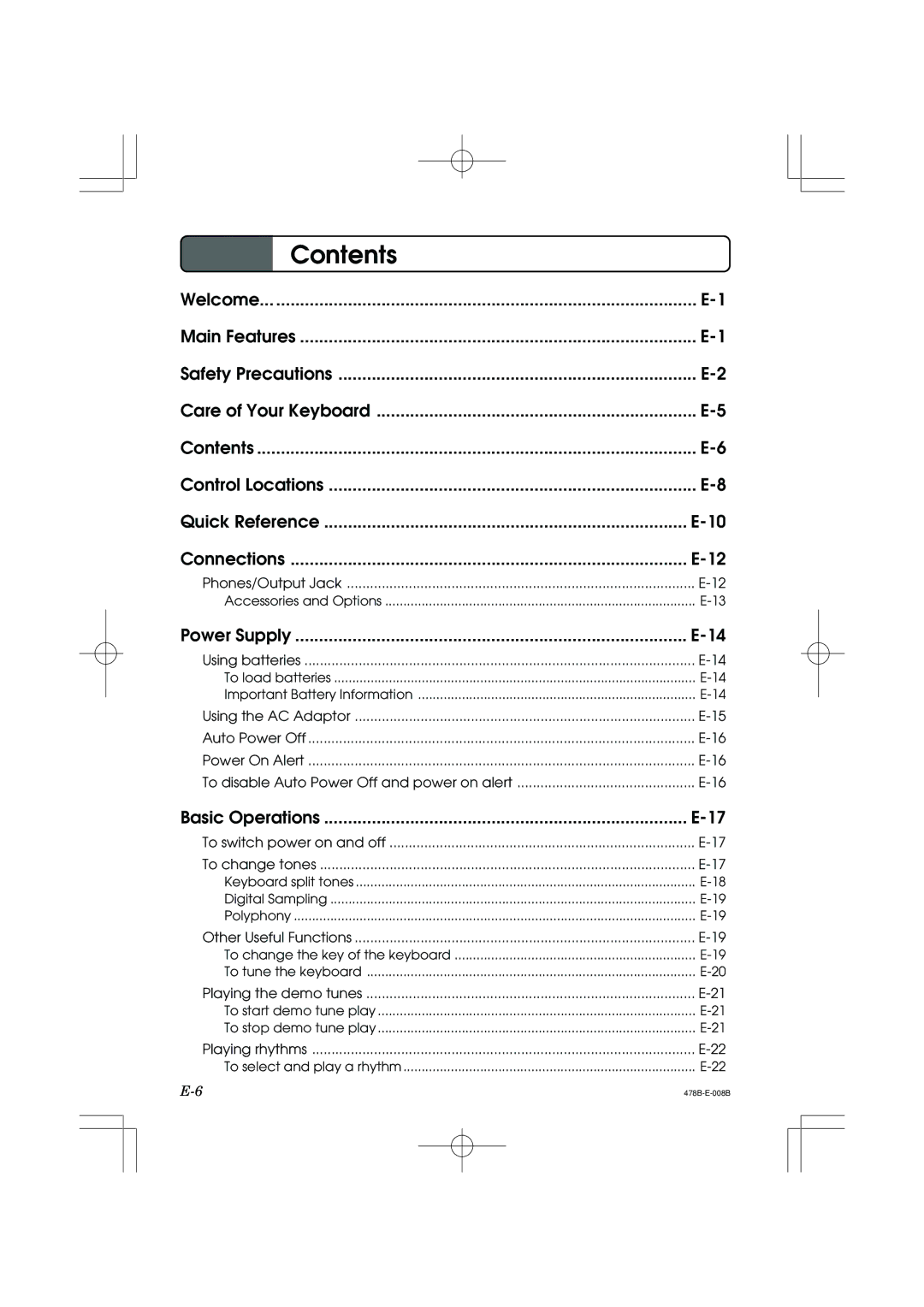 Casio LK-40 manual Contents 