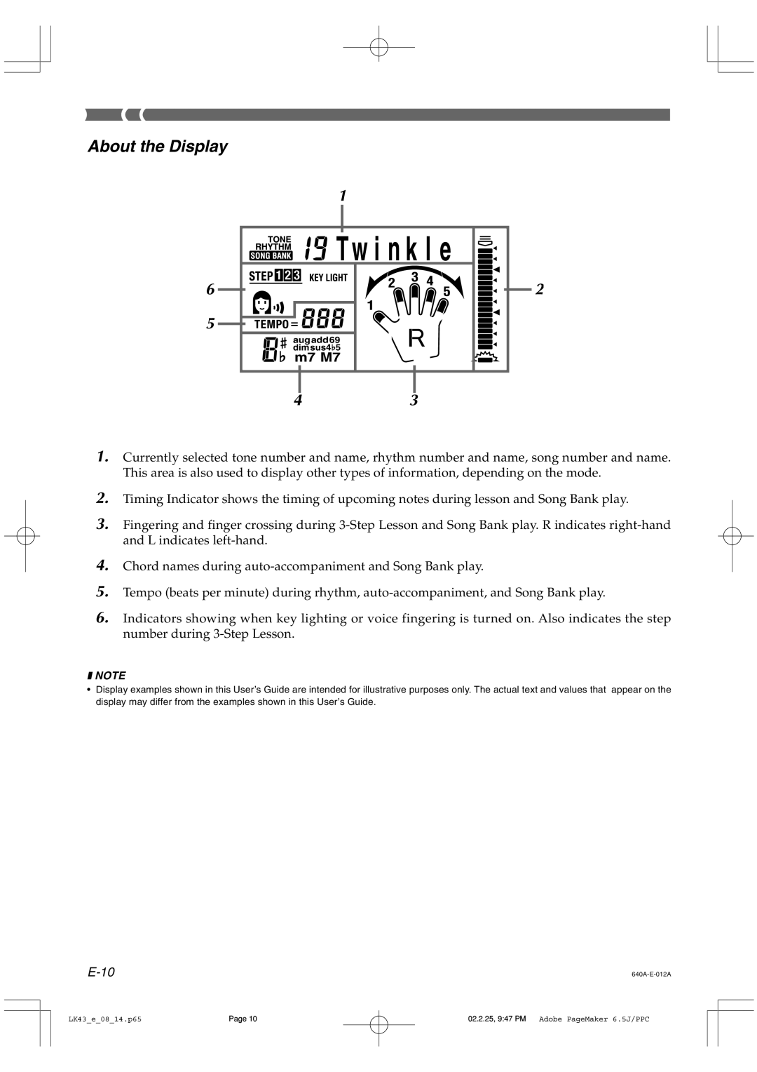 Casio LK-43 manual Tw i n k l e, About the Display 