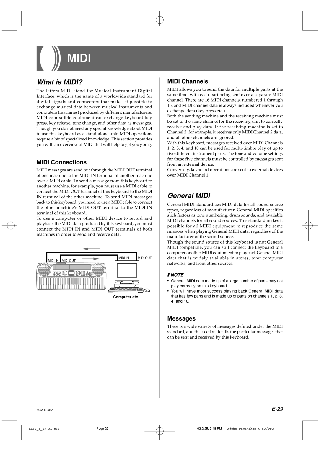 Casio LK-43 manual What is MIDI?, General Midi, Midi Connections, Midi Channels, Messages 