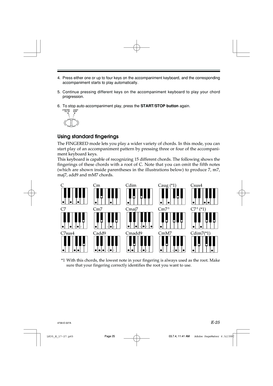 Casio LK35 manual Using standard fingerings 