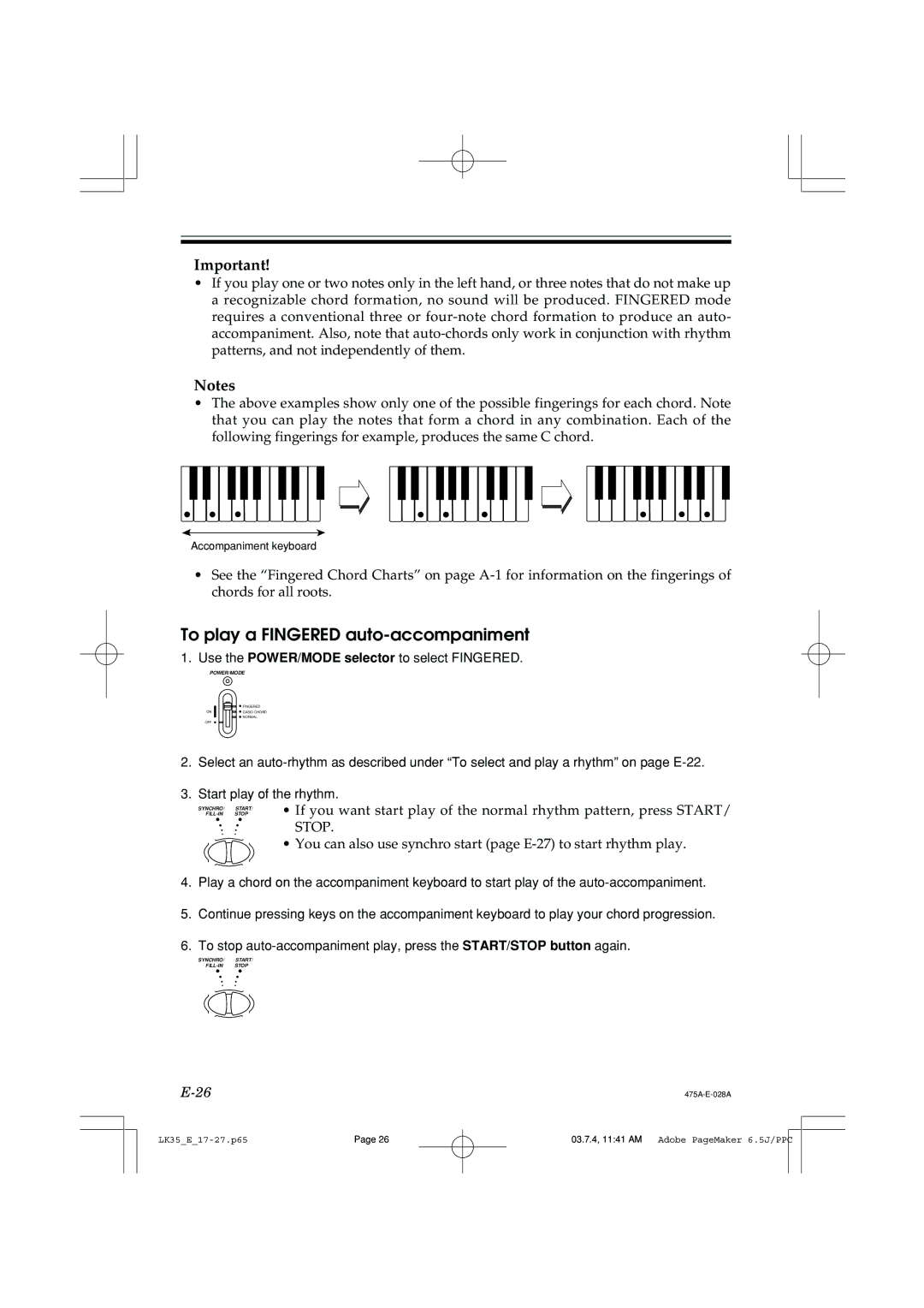 Casio LK35 manual To play a Fingered auto-accompaniment 