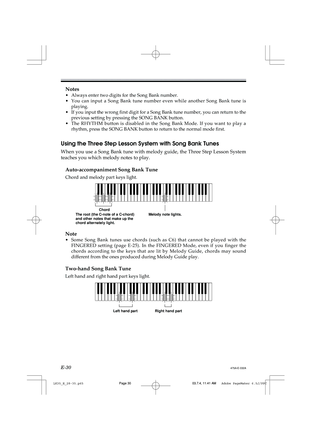 Casio LK35 manual Using the Three Step Lesson System with Song Bank Tunes, Auto-accompaniment Song Bank Tune 