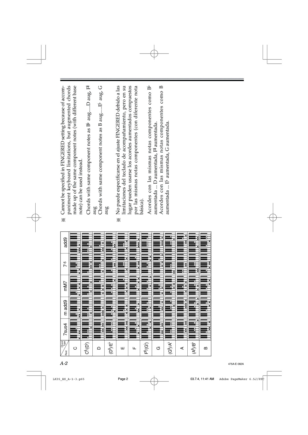 Casio LK35 manual ChordswithsamecomponentnotesasB 