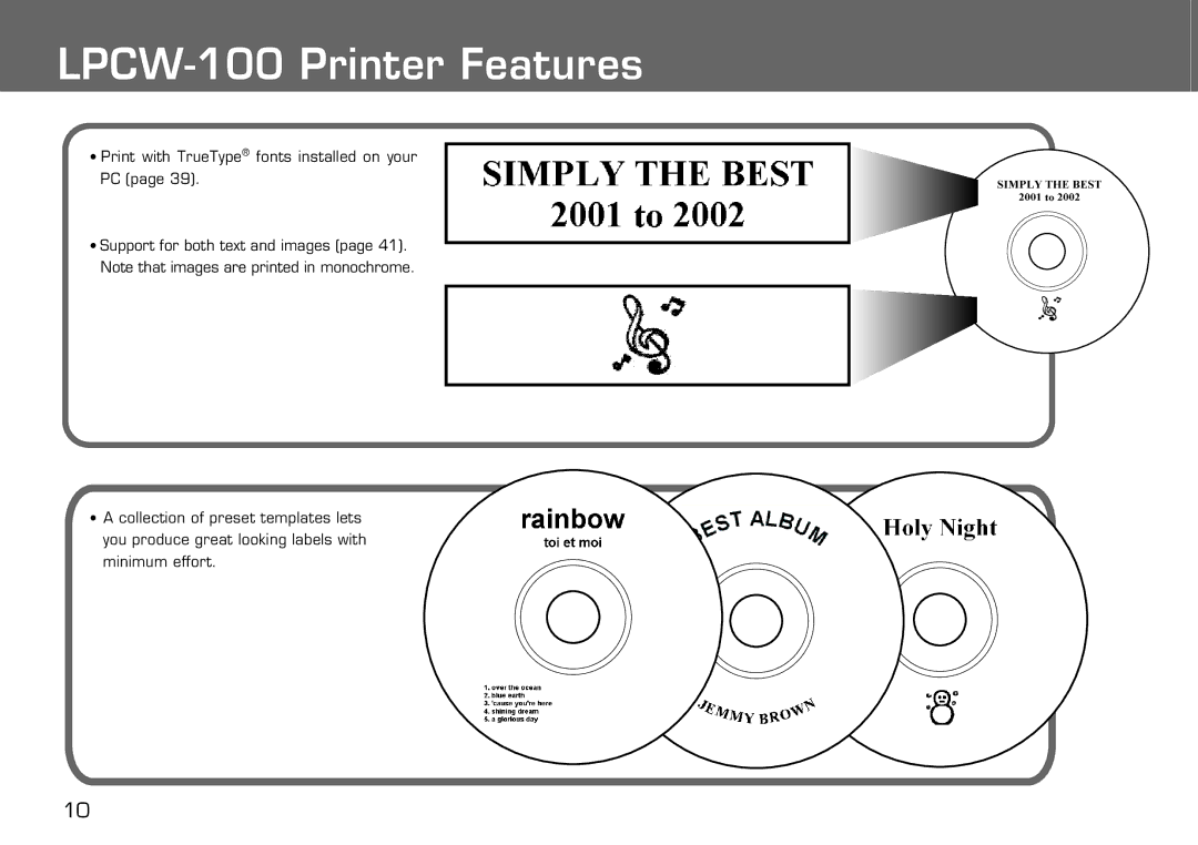 Casio manual LPCW-100 Printer Features 