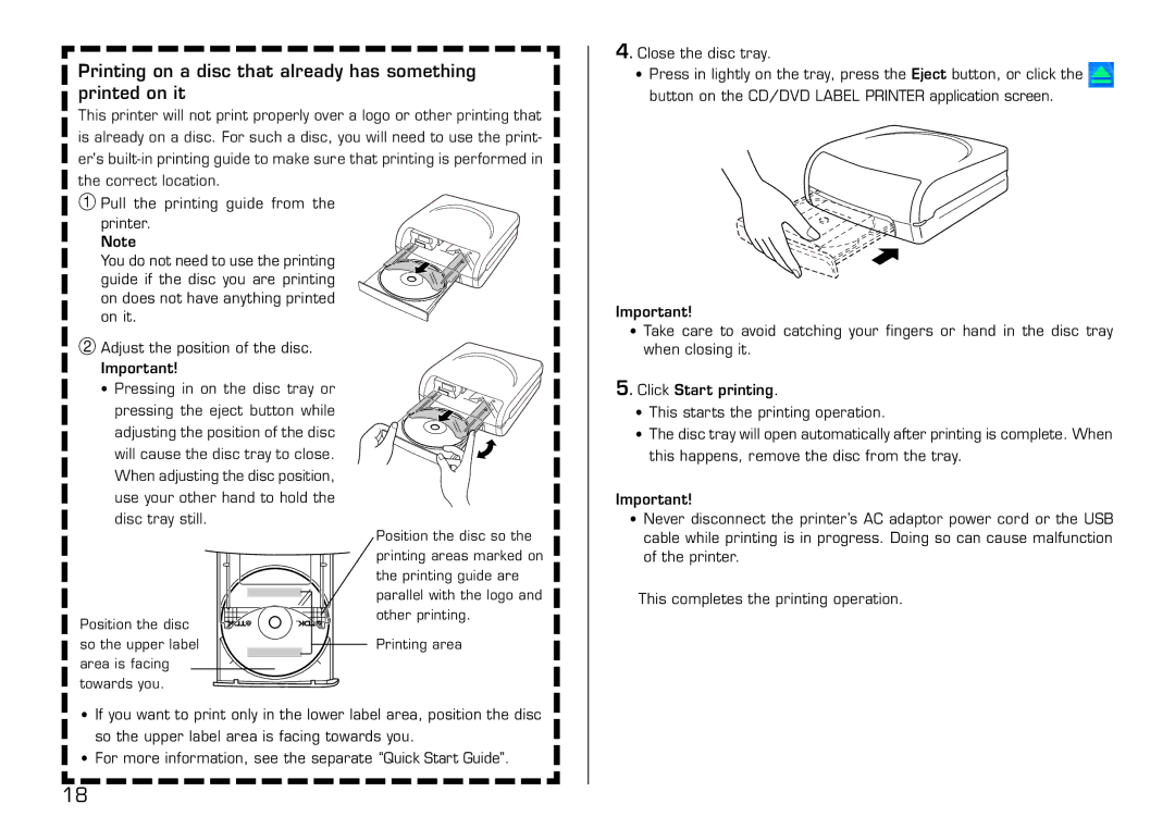 Casio LPCW-100 manual Printing on a disc that already has something printed on it 