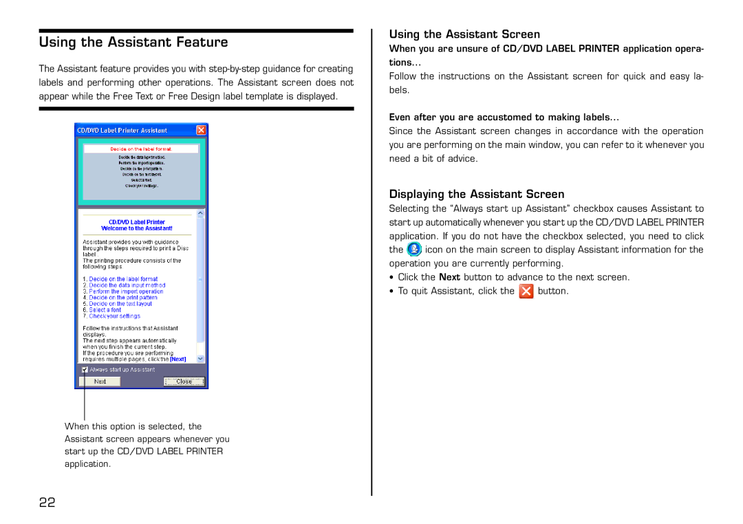 Casio LPCW-100 manual Using the Assistant Feature, Using the Assistant Screen, Displaying the Assistant Screen 