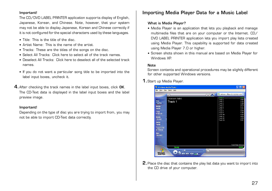 Casio LPCW-100 manual Importing Media Player Data for a Music Label 