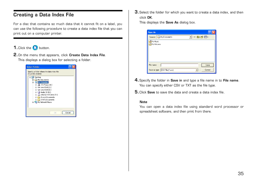 Casio LPCW-100 manual Creating a Data Index File 