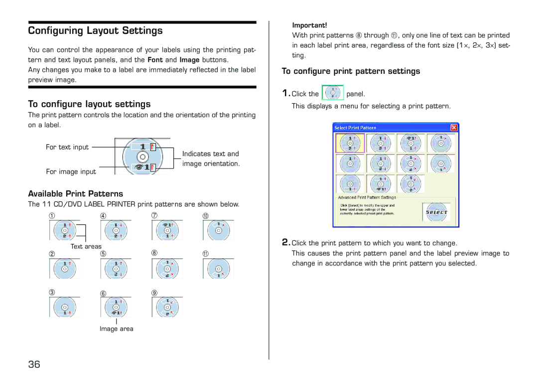 Casio LPCW-100 manual Configuring Layout Settings, Available Print Patterns, To configure print pattern settings 