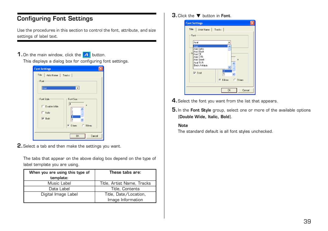 Casio LPCW-100 manual Configuring Font Settings 