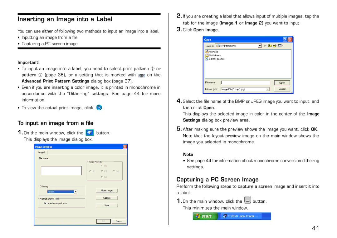 Casio LPCW-100 manual Inserting an Image into a Label, Capturing a PC Screen Image 