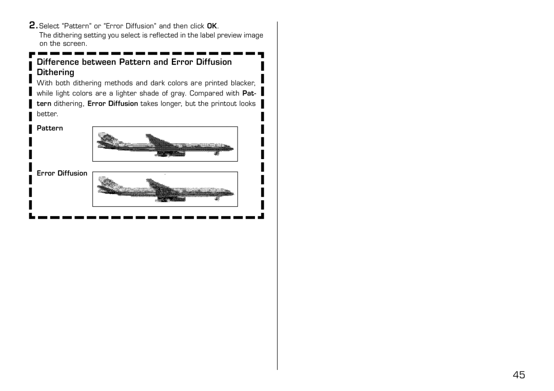 Casio LPCW-100 manual Difference between Pattern and Error Diffusion Dithering 