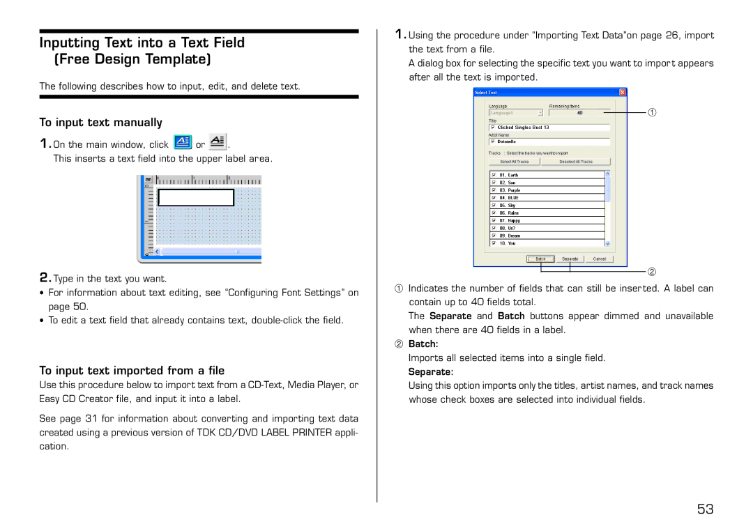 Casio LPCW-100 Inputting Text into a Text Field Free Design Template, To input text manually 