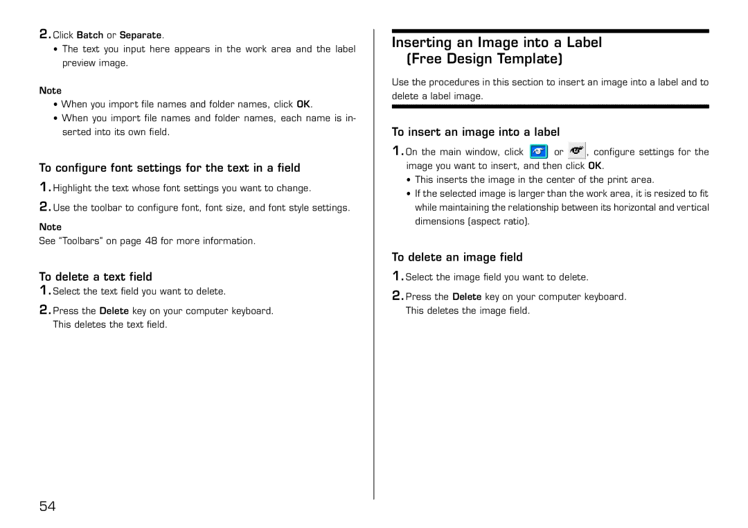 Casio LPCW-100 Inserting an Image into a Label Free Design Template, To configure font settings for the text in a field 