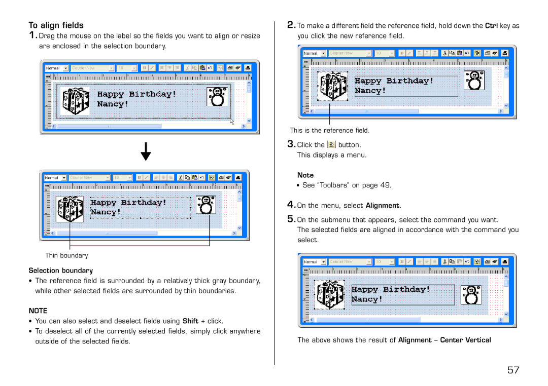 Casio LPCW-100 manual To align fields 