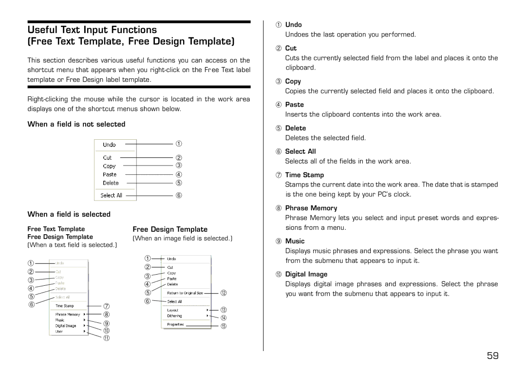 Casio LPCW-100 manual When a field is not selected When a field is selected 