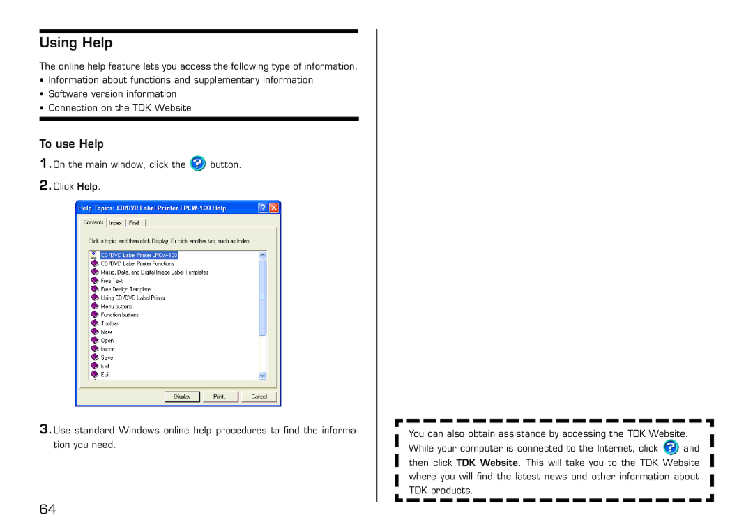 Casio LPCW-100 manual Using Help, To use Help 