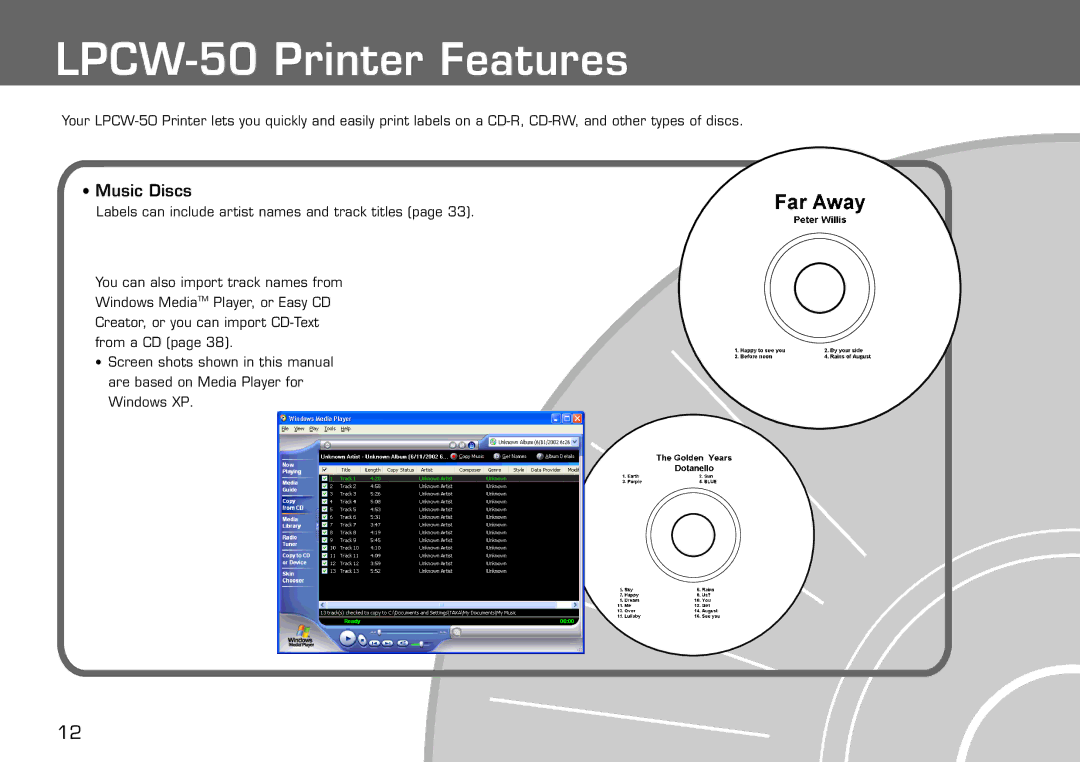 Casio manual LPCW-50 Printer Features, Music Discs 