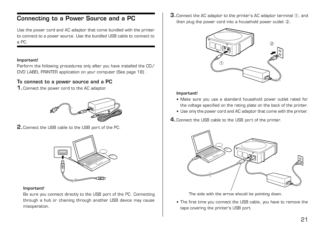 Casio LPCW-50 manual Connecting to a Power Source and a PC, To connect to a power source and a PC 