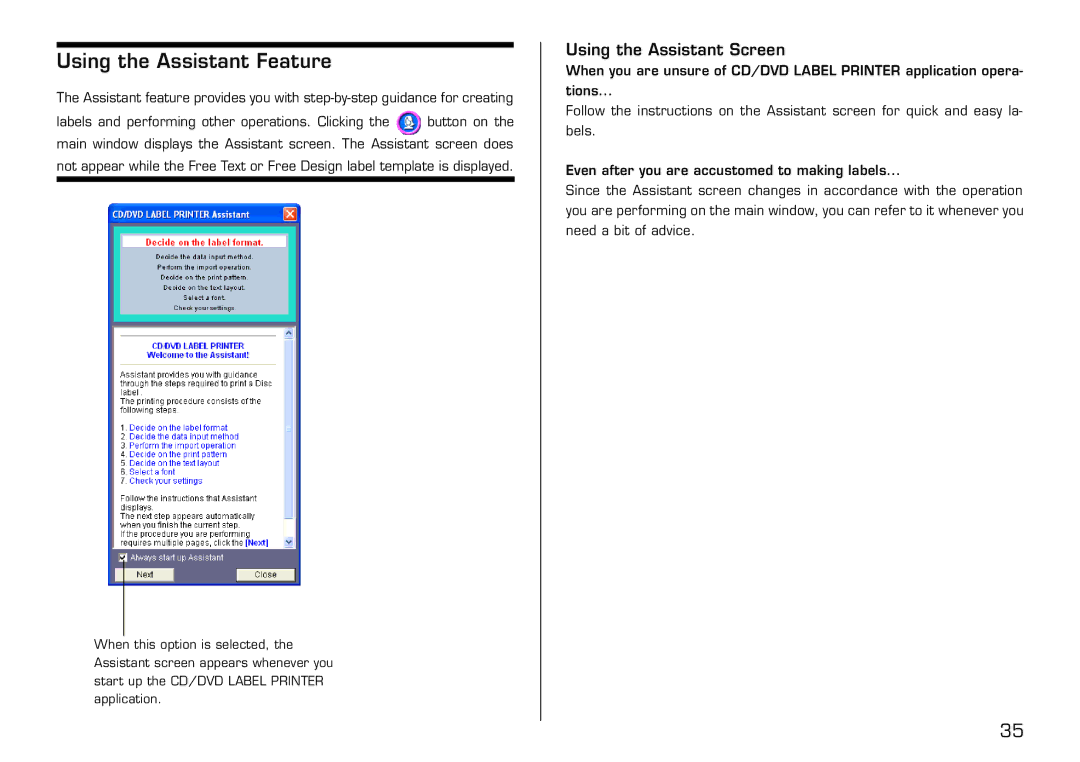 Casio LPCW-50 manual Using the Assistant Feature, Using the Assistant Screen 