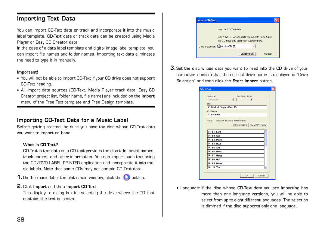 Casio LPCW-50 manual Importing Text Data, Importing CD-Text Data for a Music Label 