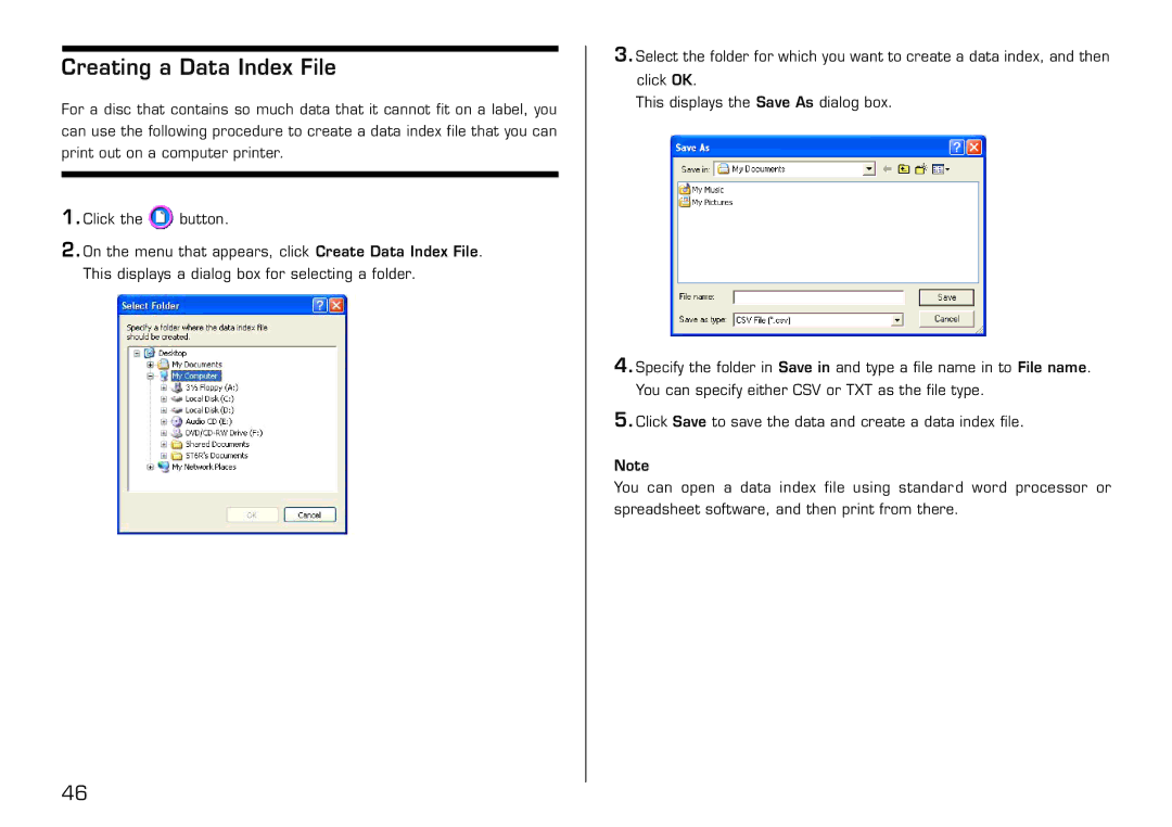 Casio LPCW-50 manual Creating a Data Index File 