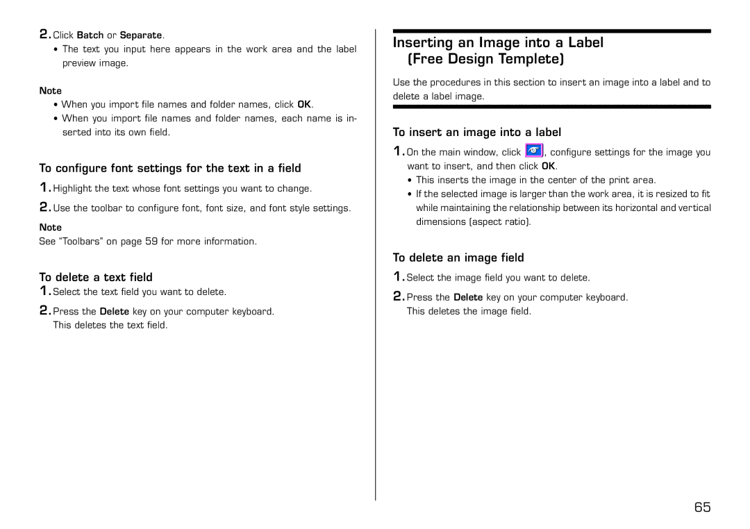 Casio LPCW-50 Inserting an Image into a Label Free Design Templete, To configure font settings for the text in a field 