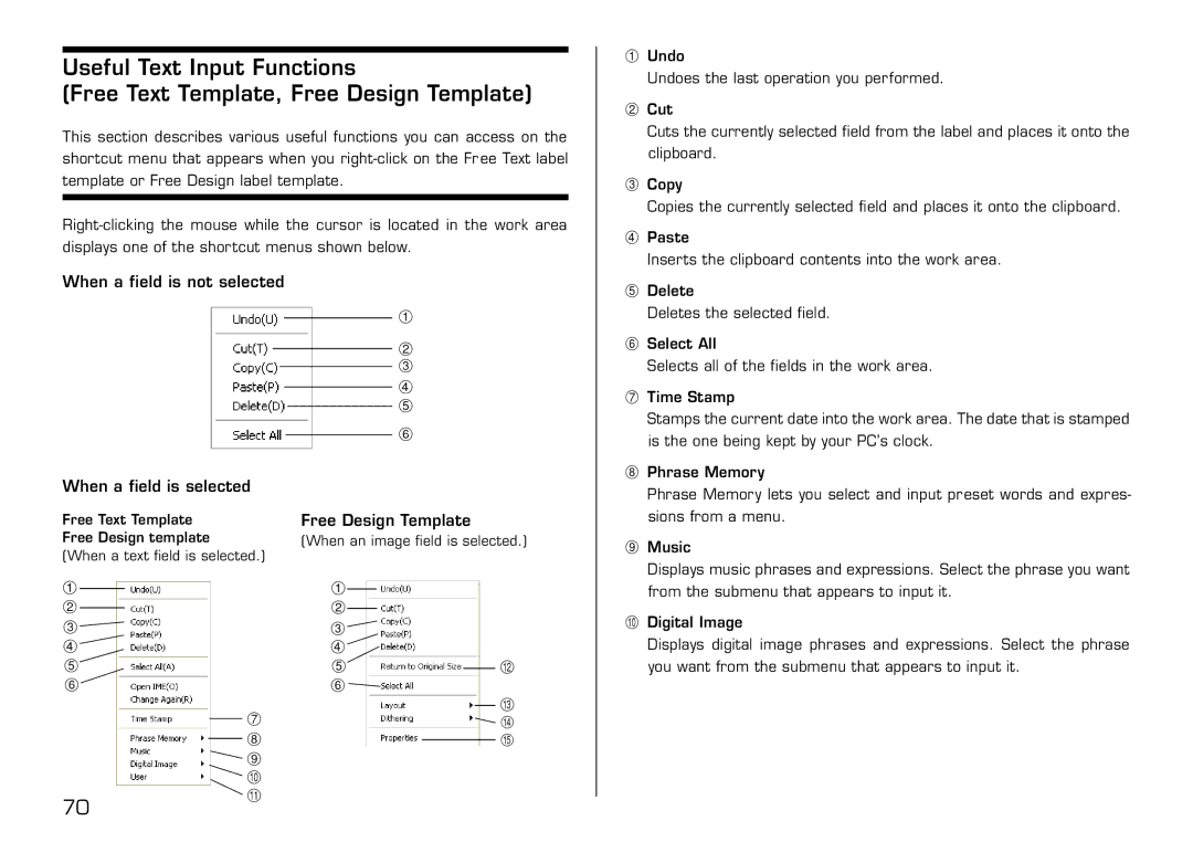 Casio LPCW-50 manual When a field is not selected When a field is selected 