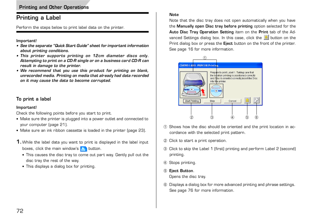 Casio LPCW-50 manual Printing a Label, Printing and Other Operations 