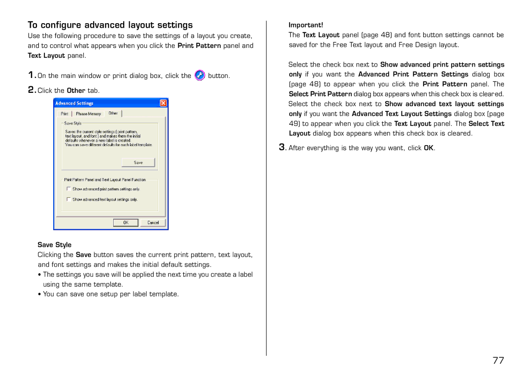 Casio LPCW-50 manual To configure advanced layout settings 