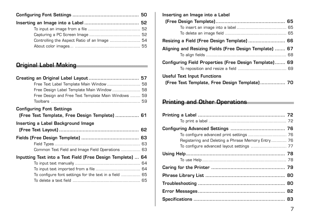 Casio LPCW-50 manual Original Label Making, Printing and Other Operations 