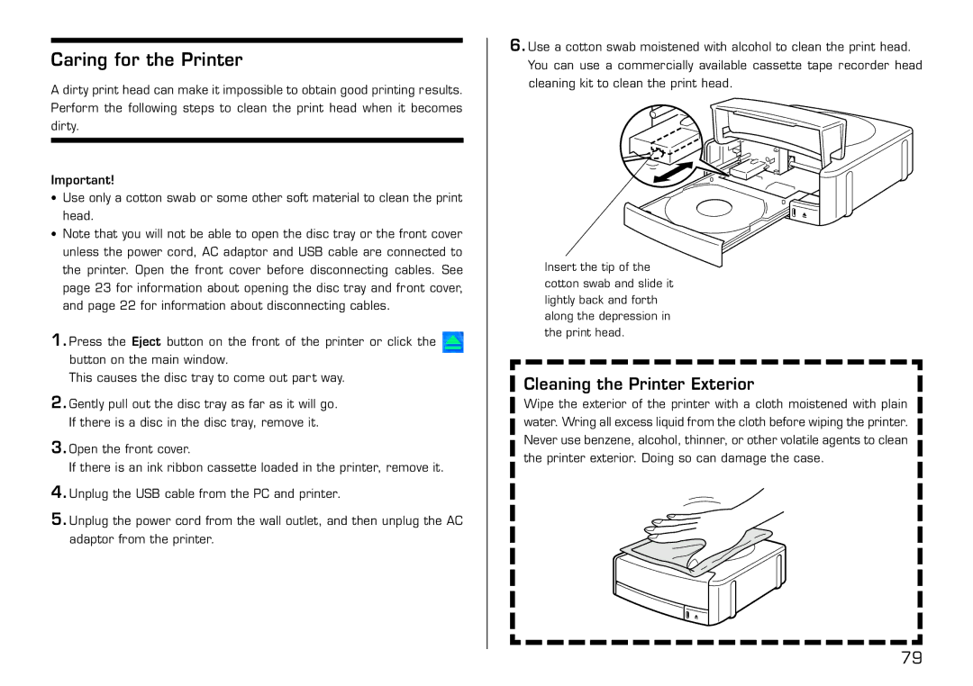 Casio LPCW-50 manual Caring for the Printer, Cleaning the Printer Exterior 