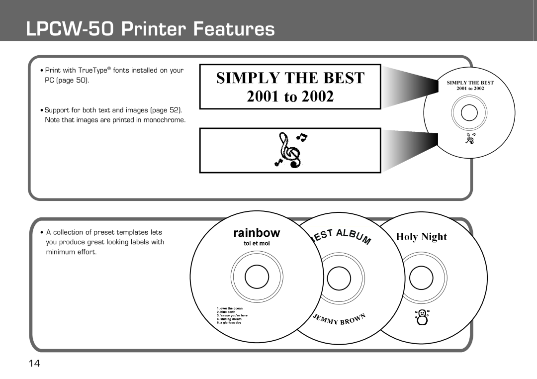 Casio manual LPCW-50 Printer Features, Print with TrueType fonts installed on your PC page 
