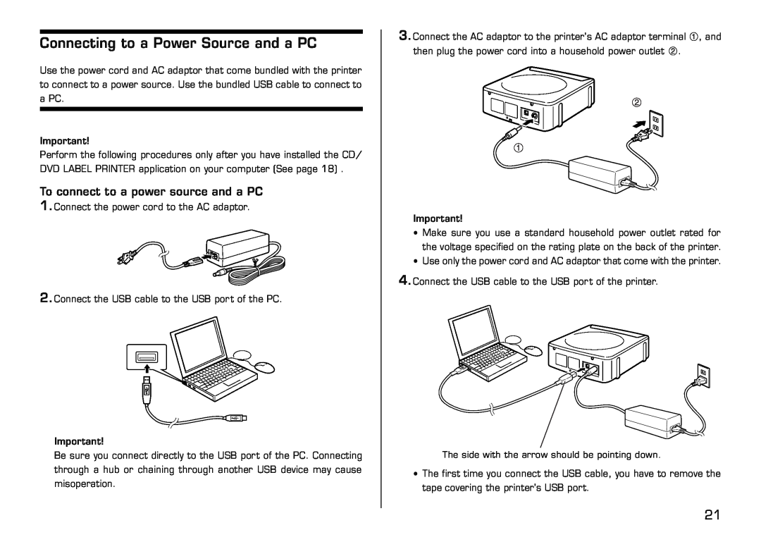 Casio LPCW-50 manual Connecting to a Power Source and a PC, To connect to a power source and a PC 