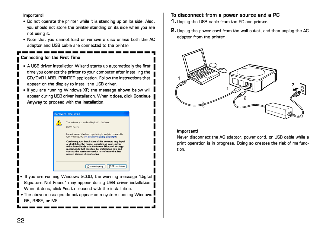 Casio LPCW-50 manual To disconnect from a power source and a PC 