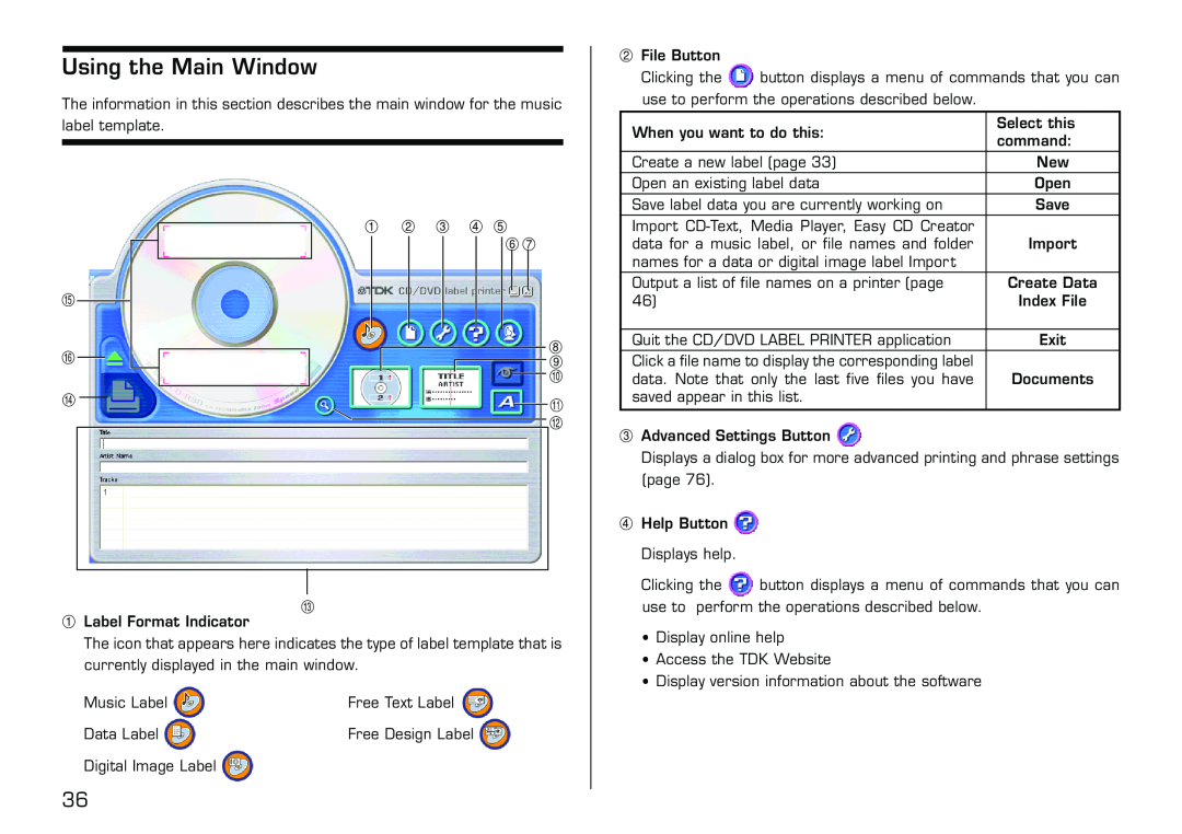 Casio LPCW-50 manual Using the Main Window 