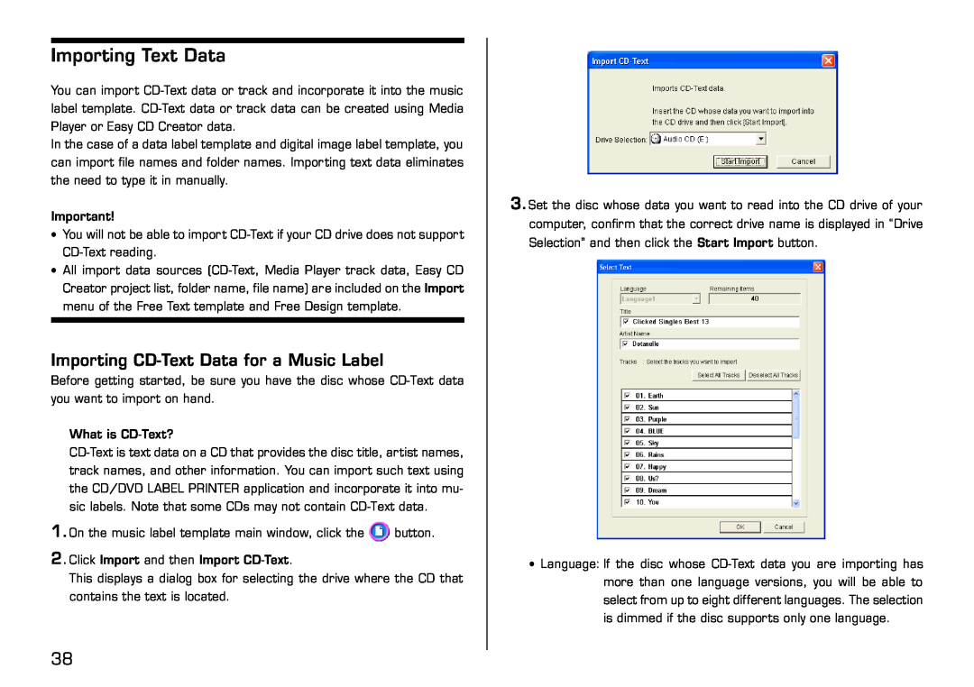 Casio LPCW-50 manual Importing Text Data, Importing CD-Text Data for a Music Label 