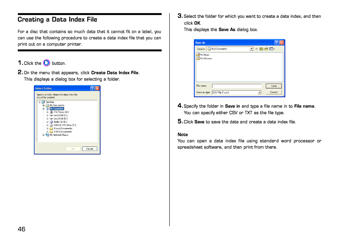 Casio LPCW-50 manual Creating a Data Index File 