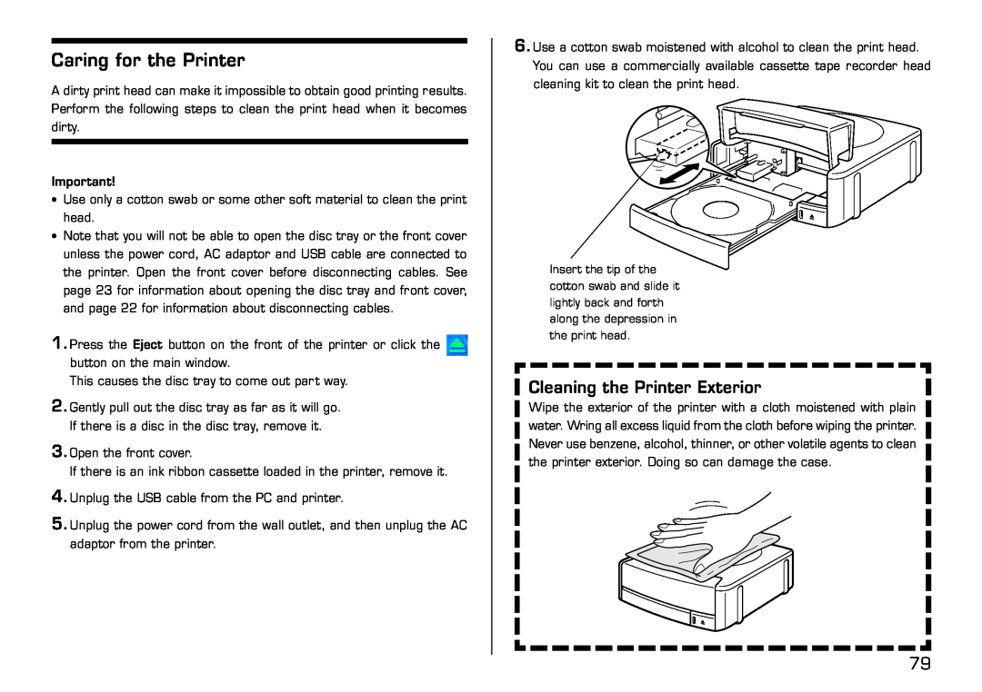 Casio LPCW-50 manual Caring for the Printer, Cleaning the Printer Exterior 