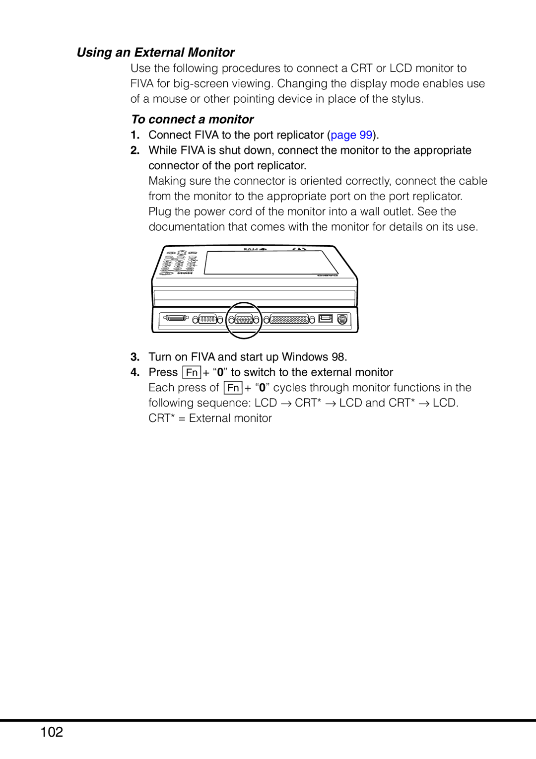 Casio MPC-501 manual 102, Using an External Monitor, To connect a monitor 