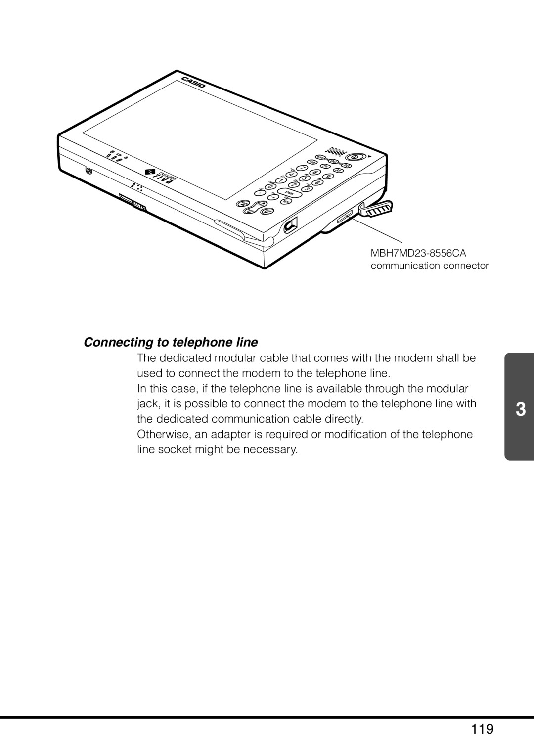 Casio MPC-501 manual 119, Connecting to telephone line 