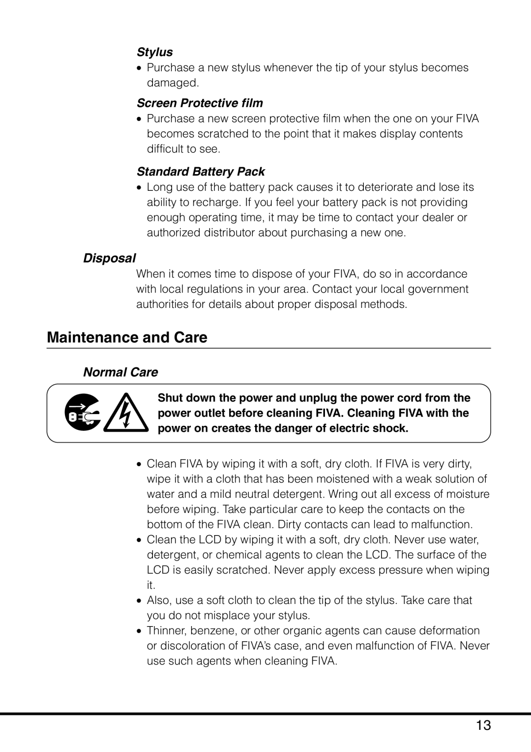 Casio MPC-501 manual Maintenance and Care 