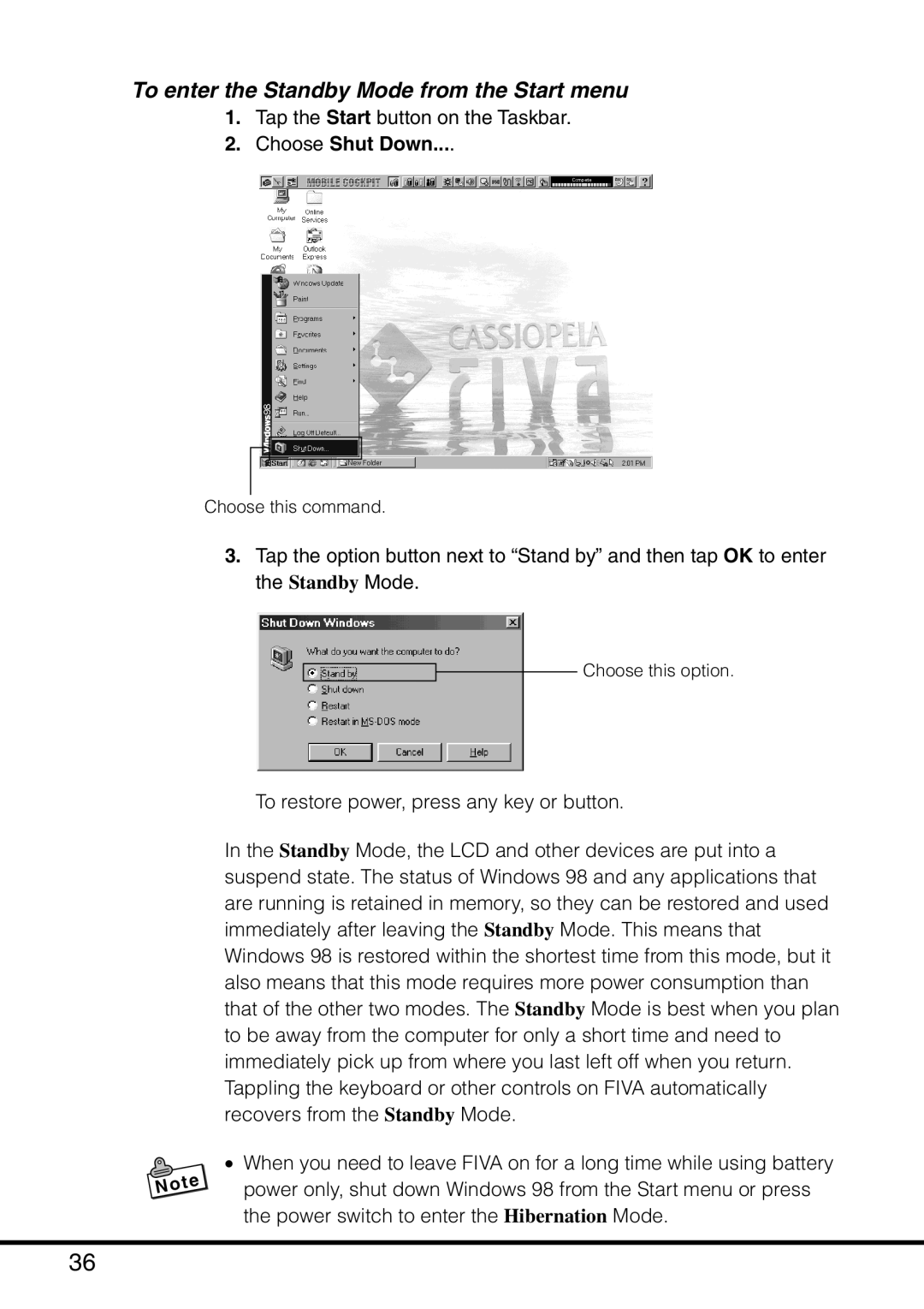 Casio MPC-501 manual To enter the Standby Mode from the Start menu 