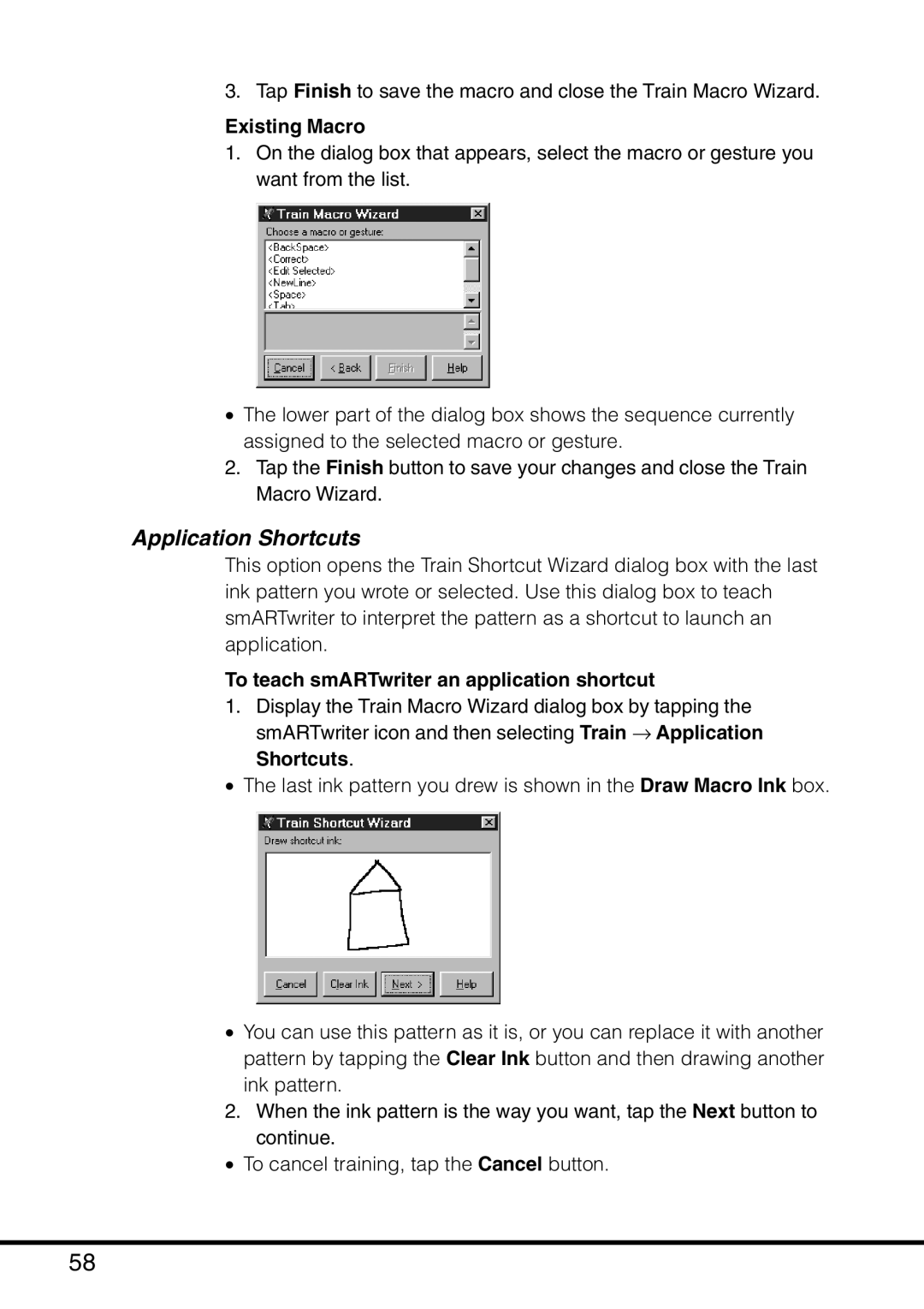 Casio MPC-501 manual Application Shortcuts, Existing Macro, To teach smARTwriter an application shortcut 