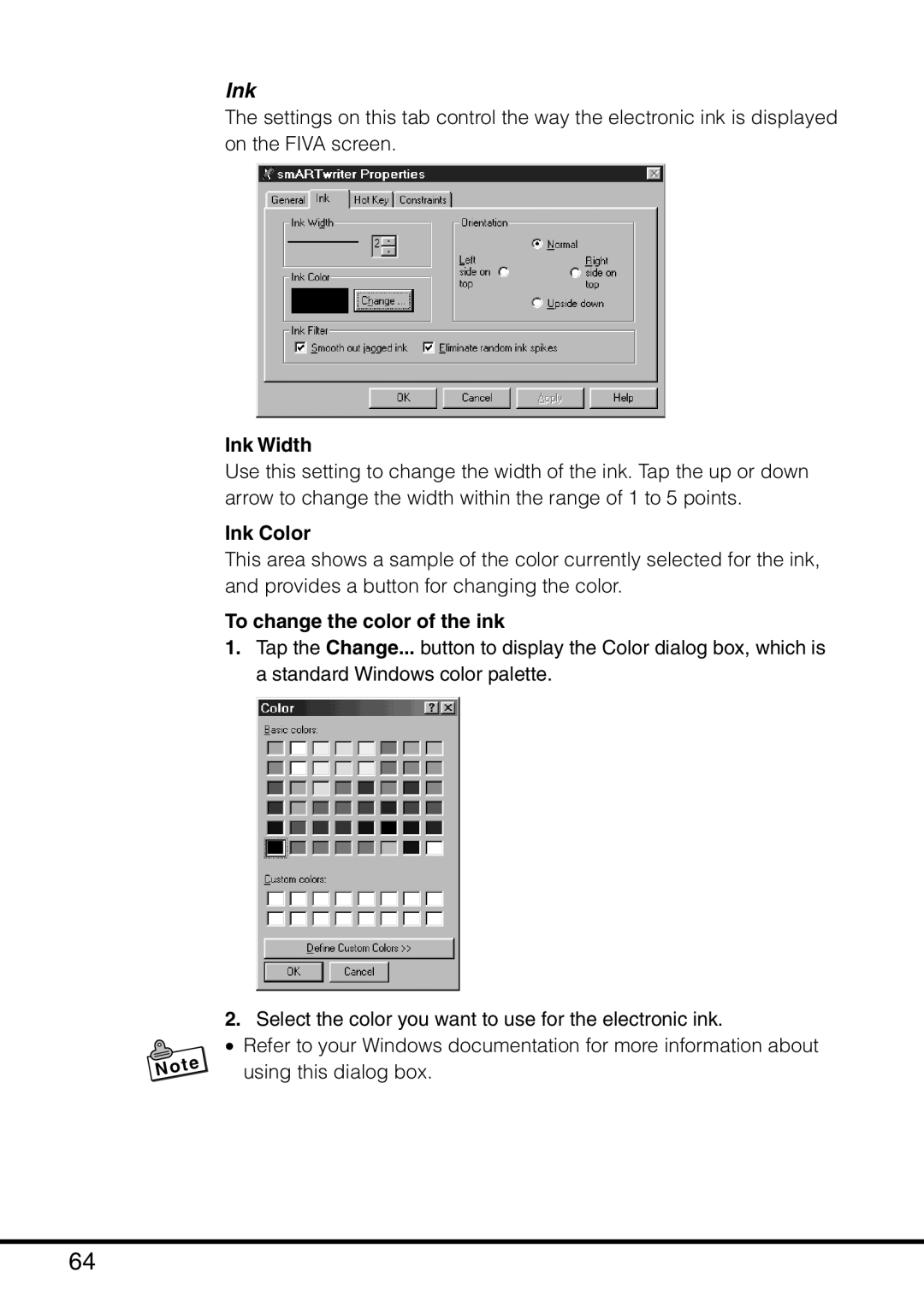 Casio MPC-501 manual Ink Width, Ink Color, To change the color of the ink 