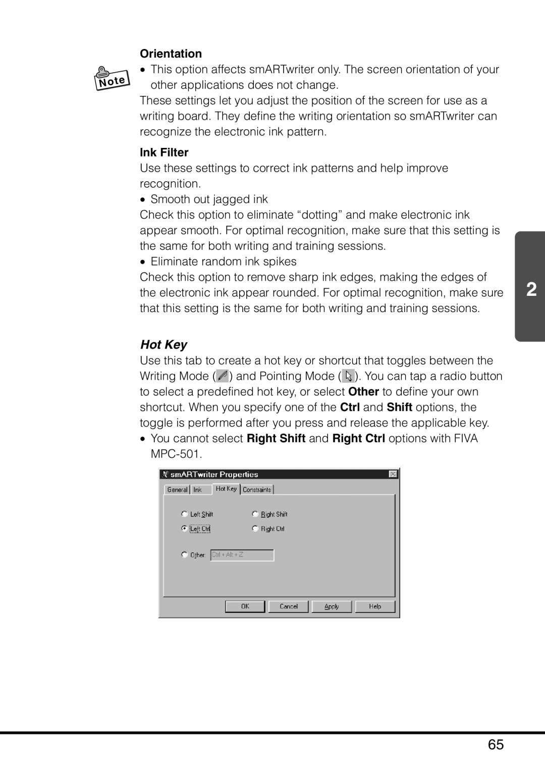 Casio MPC-501 manual Hot Key, Orientation, Ink Filter 