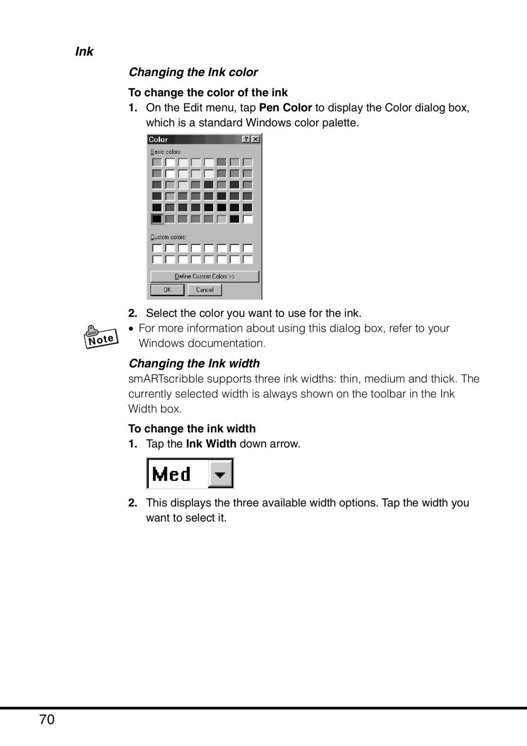 Casio MPC-501 manual Ink Changing the Ink color, Changing the Ink width, To change the ink width 