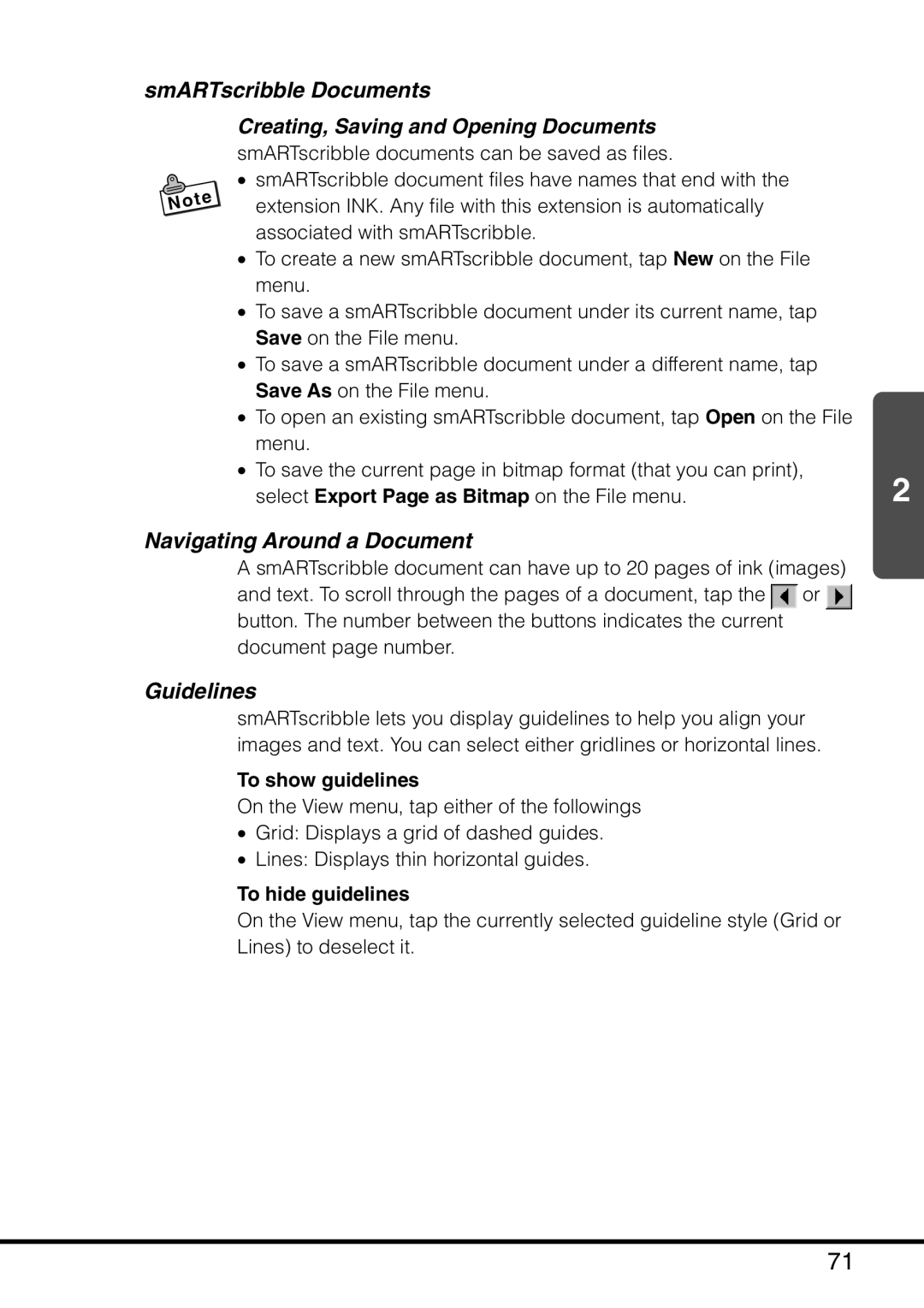 Casio MPC-501 manual Navigating Around a Document, Guidelines, To show guidelines, To hide guidelines 