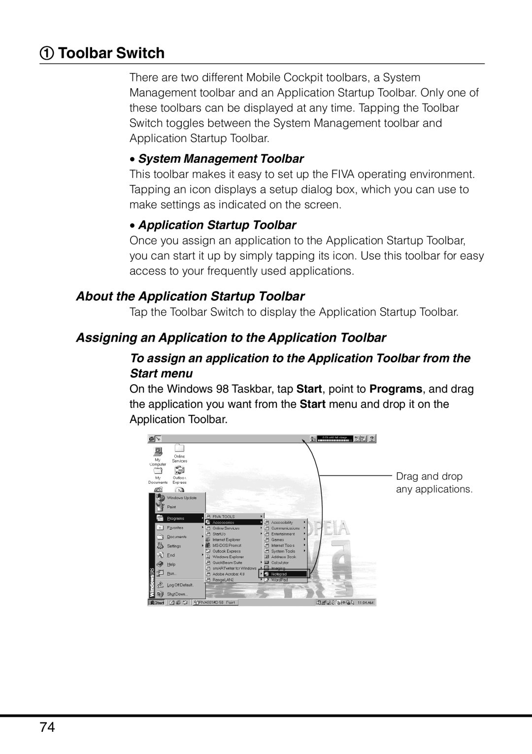 Casio MPC-501 manual Toolbar Switch, About the Application Startup Toolbar 