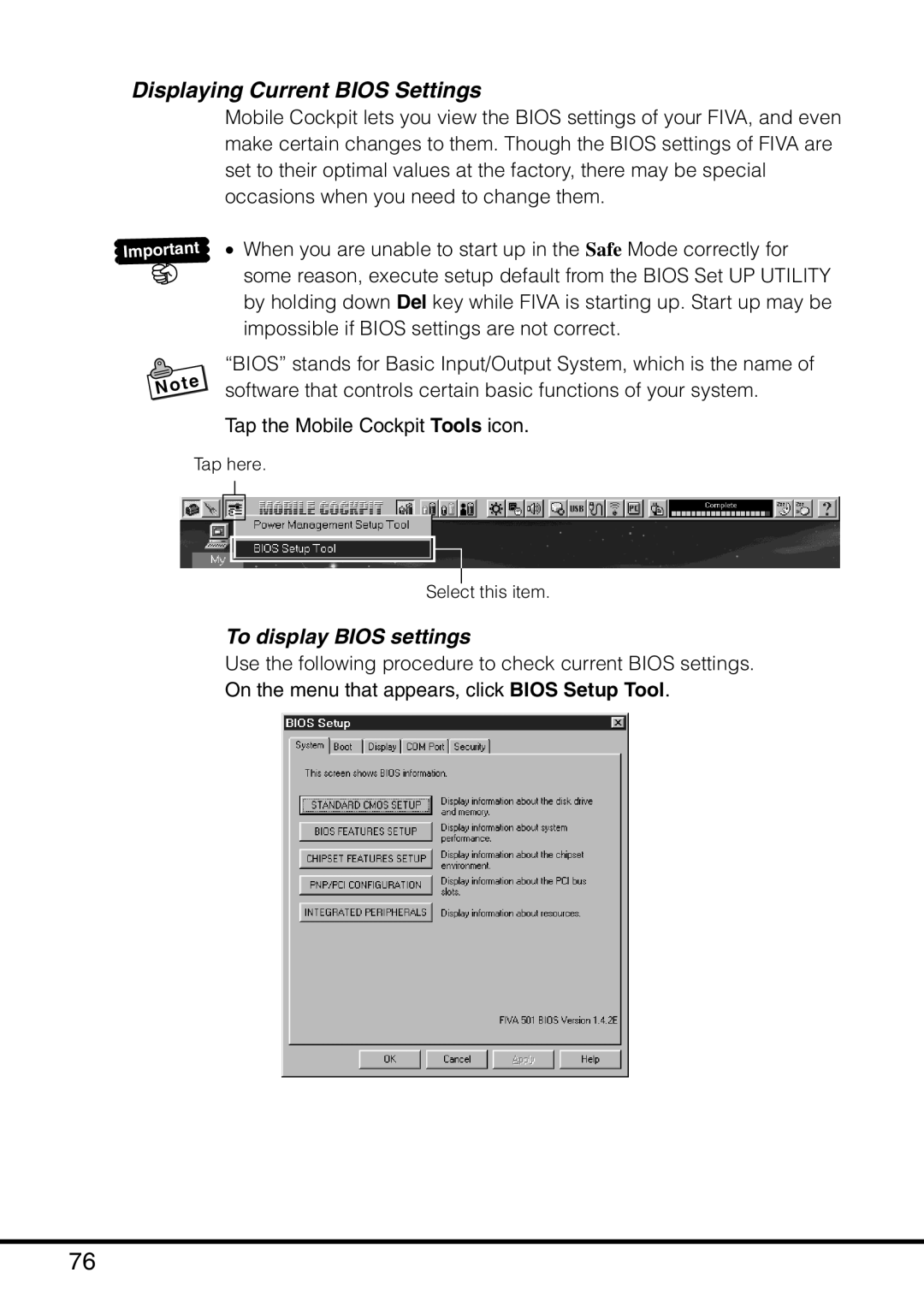 Casio MPC-501 manual Displaying Current Bios Settings, To display Bios settings 